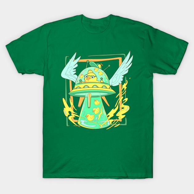 Flying Machine UFO and Rubber Ducks and Propeller Hat T-Shirt by evumango